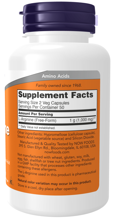 NOW FOODS, L-Arginine 500 mg , 100 Veg Capsules