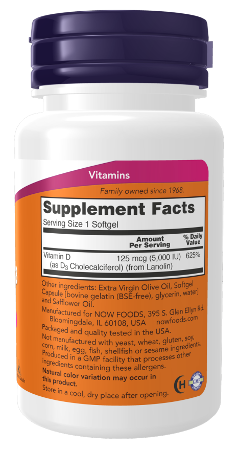 NOW FOODS, Vitamin D-3 5000 IU , 240 Softgels