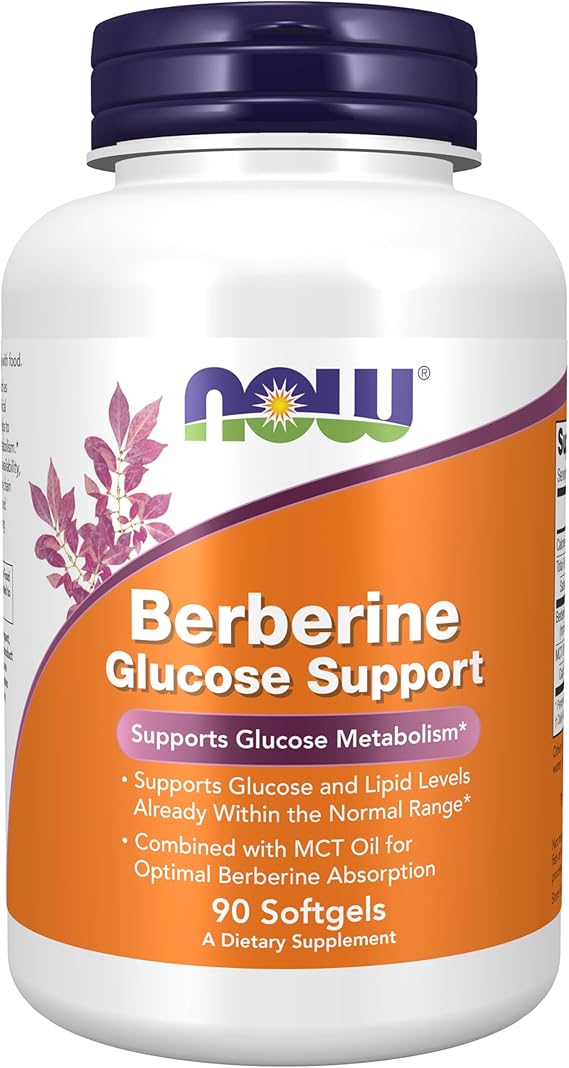 NOW Supplements, Berberine Glucose Support, Combined with MCT Oil for Optimal Berberine Absorption, 90 Softgels