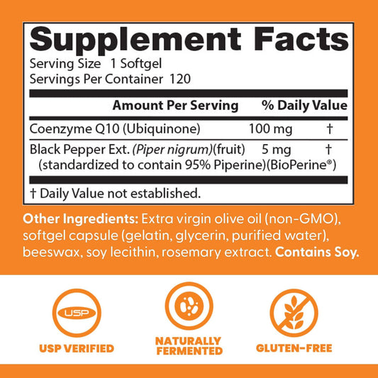 Doctor's Best High Absorption CoQ10 with BioPerine, Gluten Free, Naturally Fermented, Heart Health, Energy Production, 100 mg, 120 Count