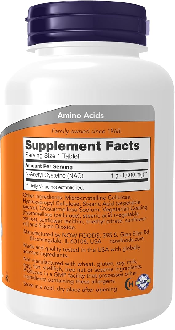 NOW Foods Supplements, NAC (N-Acetyl-Cysteine) 1,000 mg, Free Radical Protection*, 120 Tablets