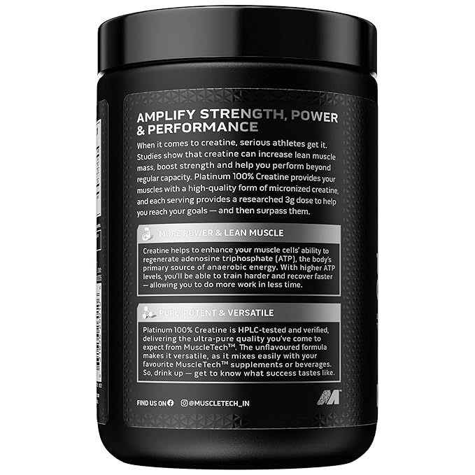 MuscleTech Platinum 100% Creatine Powder (Unflavoured - 250 Gram,83 Serves),Scientifically Researched to Build Muscle - Increase Muscle Power,Boost Strength & Enhance Performance,1 count,83 servings