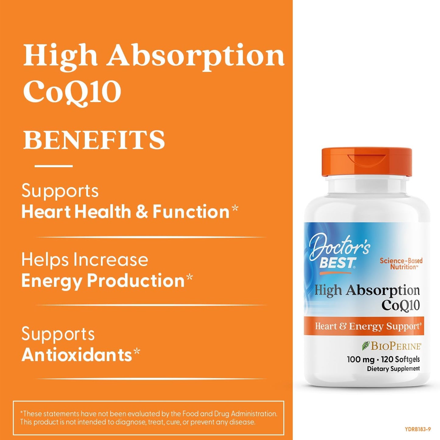 Doctor's Best High Absorption CoQ10 with BioPerine, Gluten Free, Naturally Fermented, Heart Health, Energy Production, 100 mg, 120 Count
