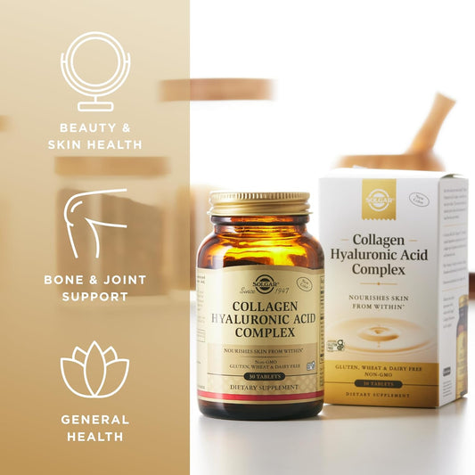 SOLGAR Collagen Hyaluronic Acid Complex - 30 Tablets - with Hydrolyzed Collagen Type 2 & Chondroitin - Non-GMO, Gluten & Dairy Free - 30 Servings