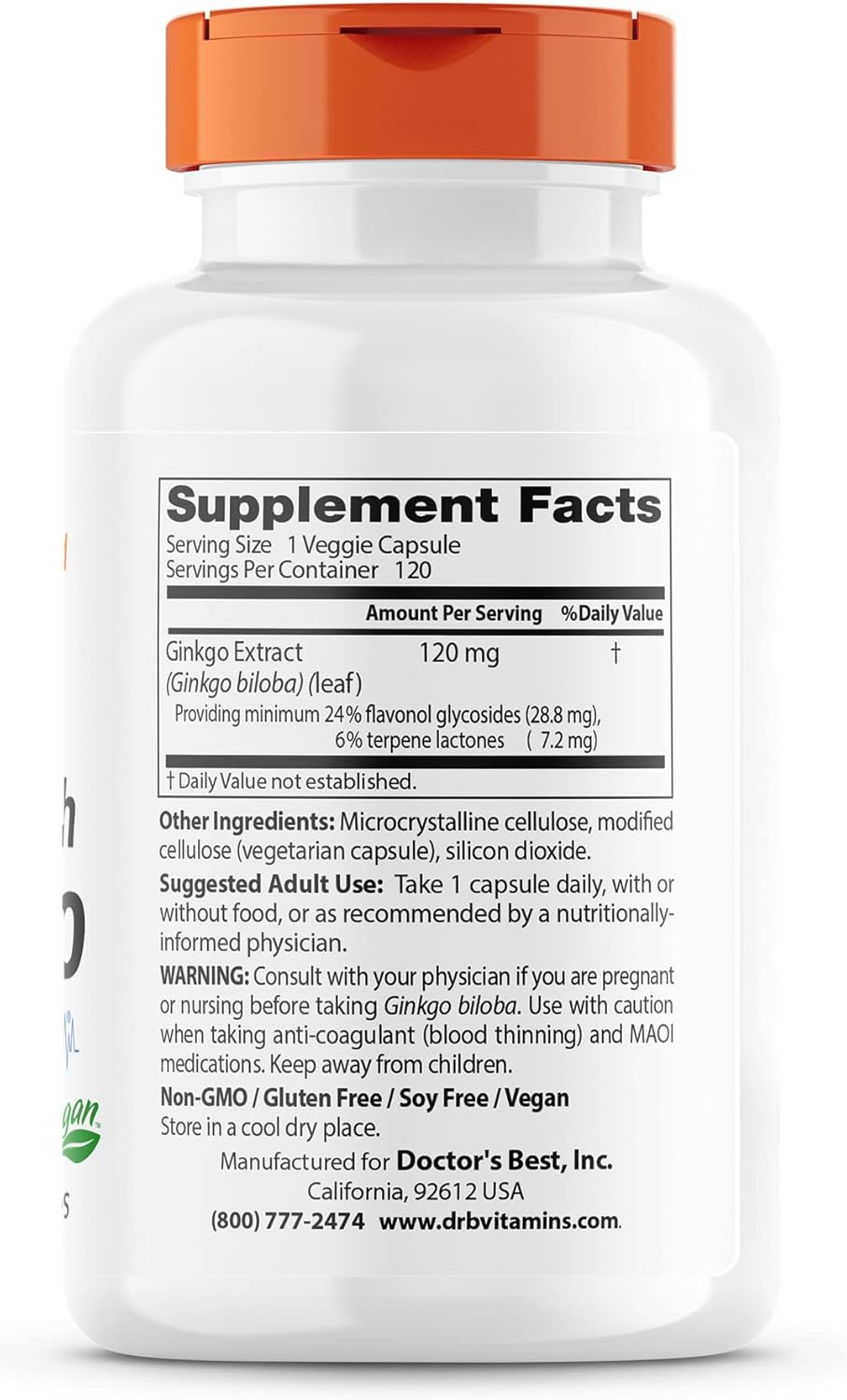 Doctor's Best Extra Strength Ginkgo, Non-GMO, Gluten Free, Vegan, Soy Free, Promotes Mental Function and Memory, 120 mg, 120 Count (Pack of 1)