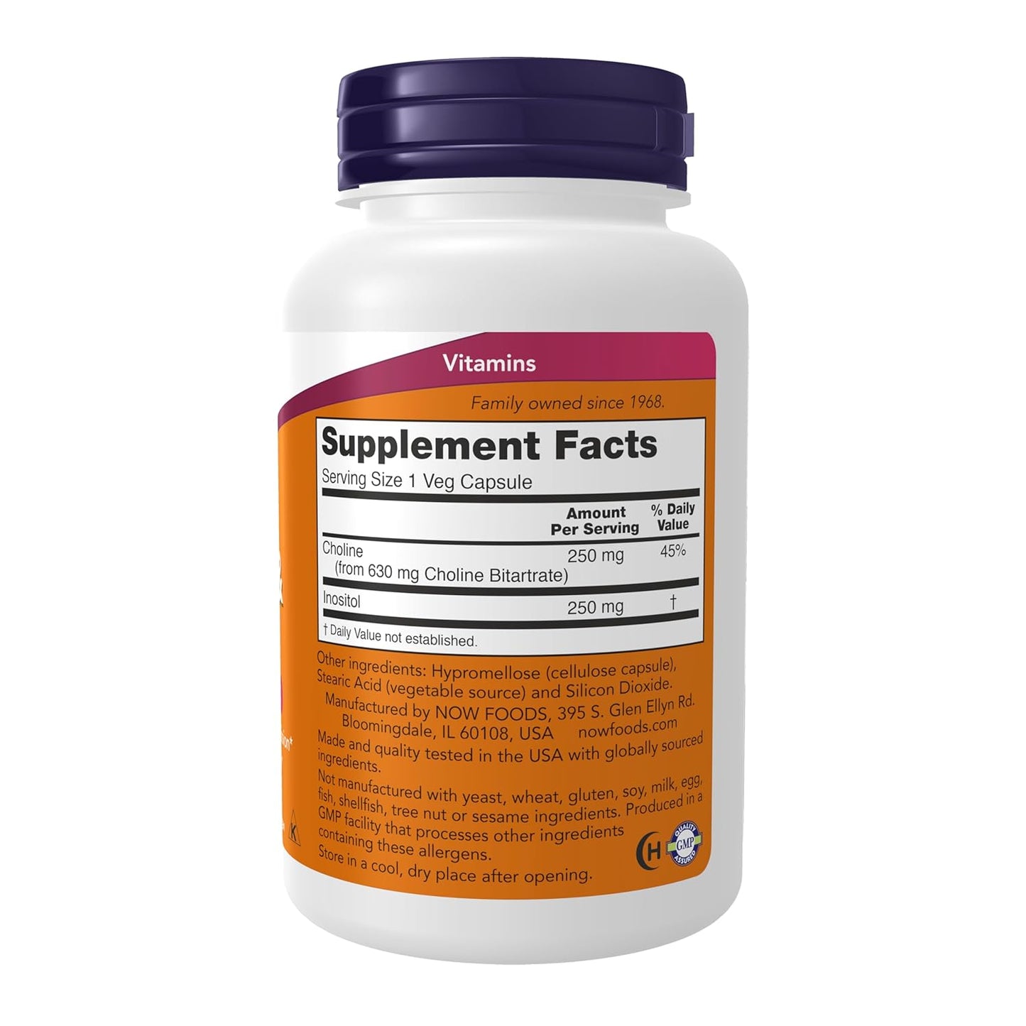 NOW Foods Supplements, Choline & Inositol 500 mg, 100 Capsules