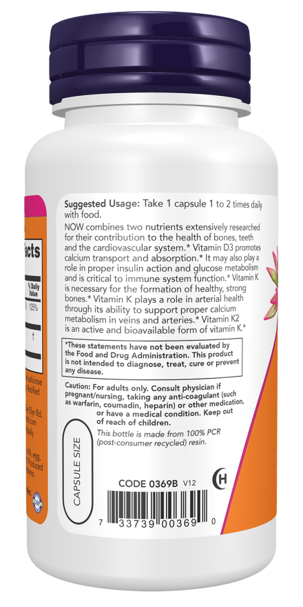 Now Foods Vitamin D3 & K2 , 1000 IU, 120 Capsules