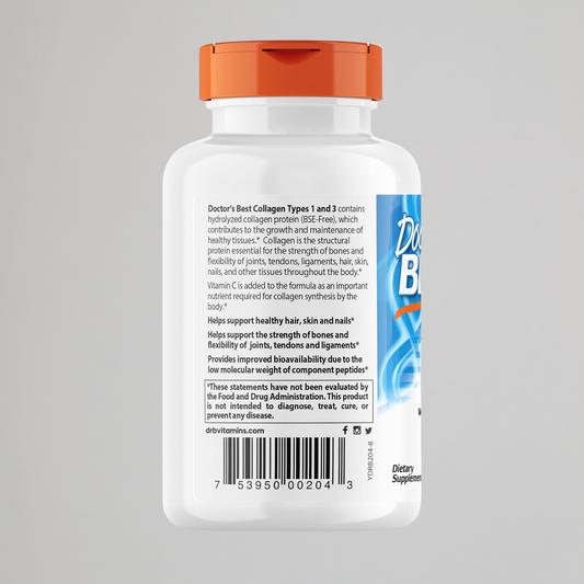 Doctor's Best Collagen Types 1 & 3 with Peptan, Non-GMO, Gluten Free, Soy Free, Supports Hair, Skin, Nails, Tendons & Bones, 1000 mg, 180 Tablets