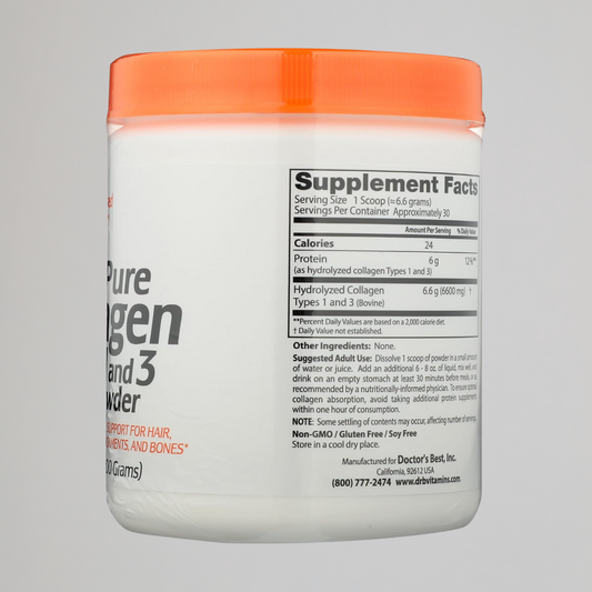 Doctor's Best Pure Collagen Types 1 & 3, Promotes Healthy Skin Hair & Nails – Bone & Joint Support, 7.1 Ounce (Pack of 1)