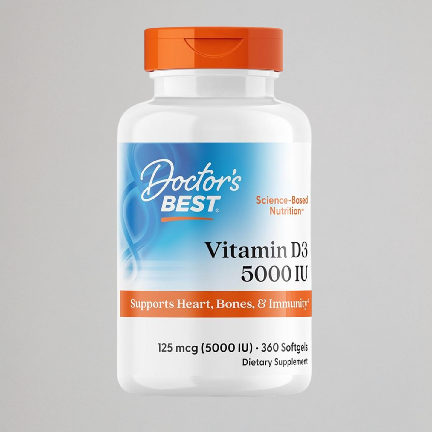 Doctor's Best Vitamin D3 5,000 IU for Healthy Bones, Teeth, Heart and Immune Support, Non-GMO, Gluten-Free, Soy Free, 360 Count (Pack of 1)