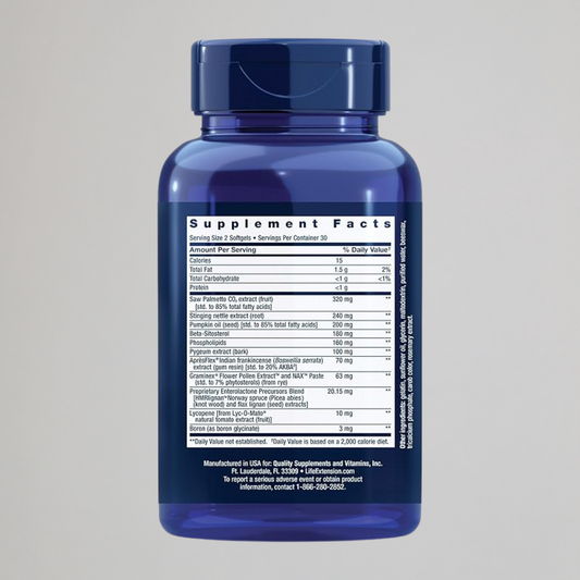 Life Extension Ultra Prostate Formula, saw palmetto for men, pygeum, stinging nettle root, lycopene, 11 nutrients for prostate function, non-GMO, gluten-free, 60 softgels