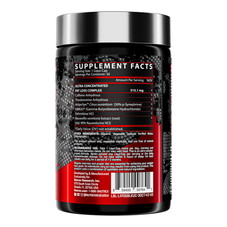 NUTREX, LIPO-6 BLACK UC THE ULTIMATE THERMOGENIC FAT BURNER, 60 CAPS