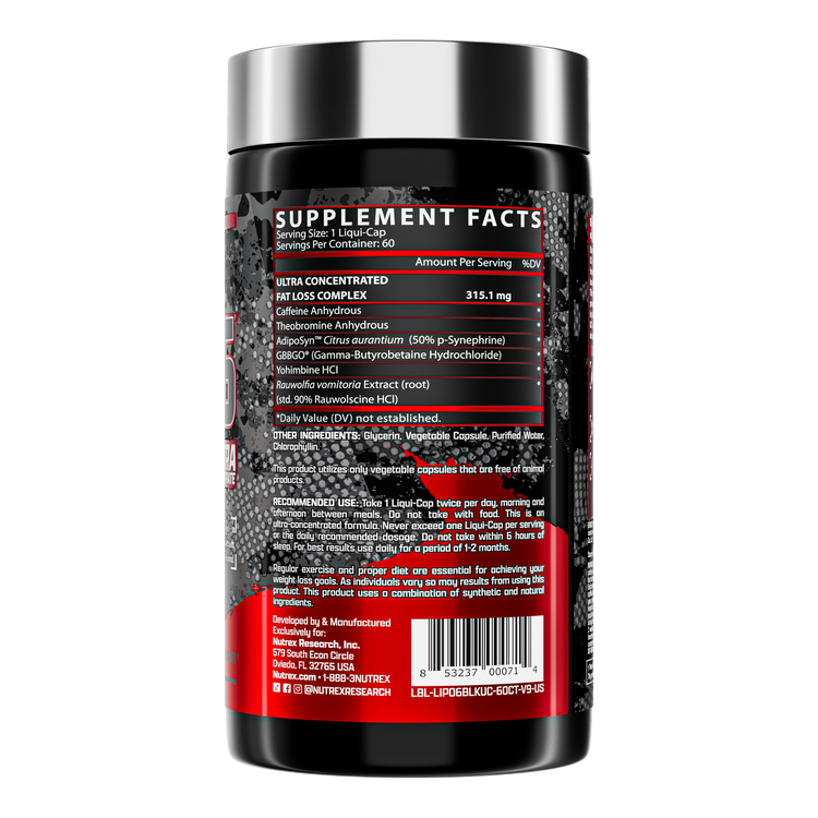 NUTREX, LIPO-6 BLACK UC THE ULTIMATE THERMOGENIC FAT BURNER, 60 CAPS