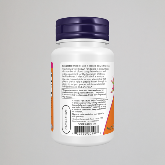 NOW FOODS, MK-7 Vitamin K-2 100 mcg , 60 Veg Capsules