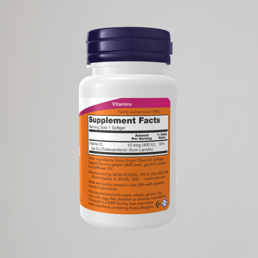 NOW FOODS, Vitamin D-3 400 IU , 180 Softgels