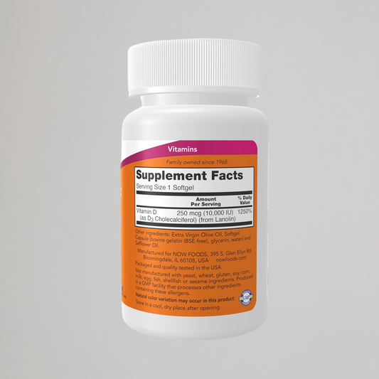 NOW Foods Supplements, Vitamin D-3 10,000 IU Softgels, Vitamin D, Joint Support, 240 Softgels