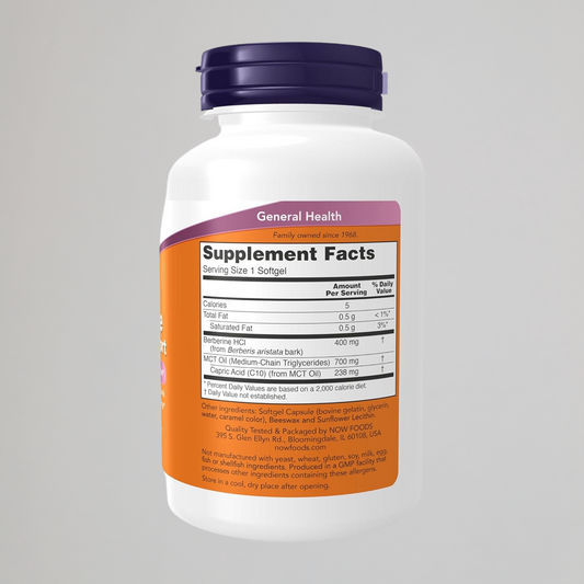 NOW Supplements, Berberine Glucose Support, Combined with MCT Oil for Optimal Berberine Absorption, 90 Softgels