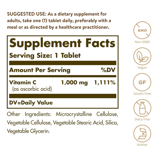 Solgar Vitamin C 1000 mg, 90 Tablets - Antioxidant & Immune Support, Overall Health, Healthy Skin & Joints - Bioflavonoids Supplement - Non-GMO, Vegan, Gluten Free, Kosher - 90 Servings