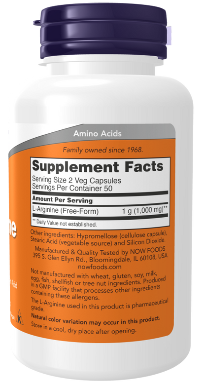 NOW FOODS, L-Arginine 500 mg , 100 Veg Capsules