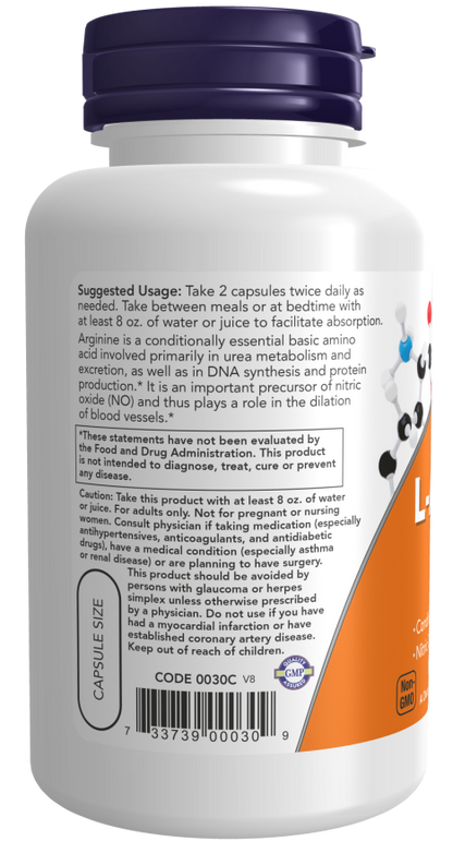 NOW FOODS, L-Arginine 500 mg , 100 Veg Capsules