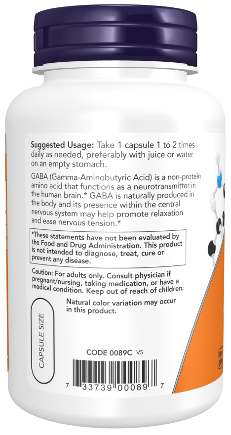 NOW FOODS, GABA 750 mg Veg Capsules