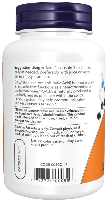 NOW FOODS, GABA 750 mg Veg Capsules