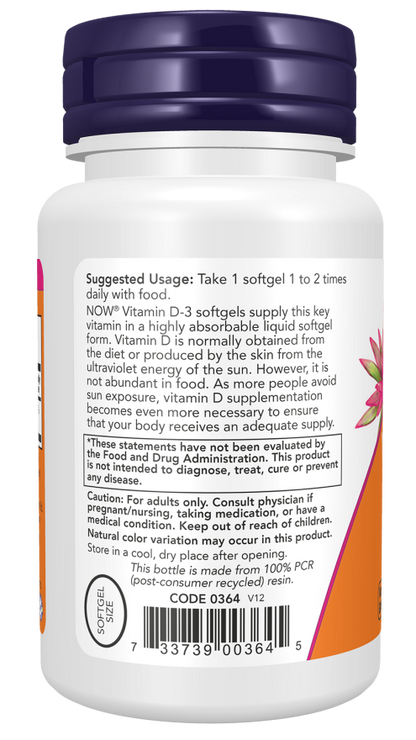 NOW FOODS, Vitamin D-3 400 IU , 180 Softgels