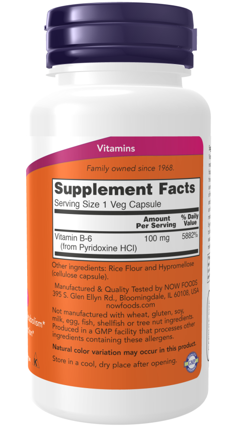 NOW FOODS, Vitamin B-6 100 mg , 250 Veg Capsules