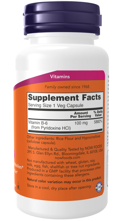 NOW FOODS, Vitamin B-6 100 mg , 250 Veg Capsules