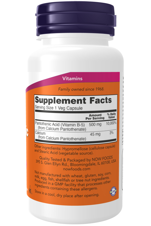 NOW FOODS , Pantothenic Acid 500 mg 100 Veg Capsules