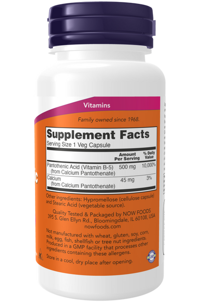 NOW FOODS , Pantothenic Acid 500 mg 100 Veg Capsules