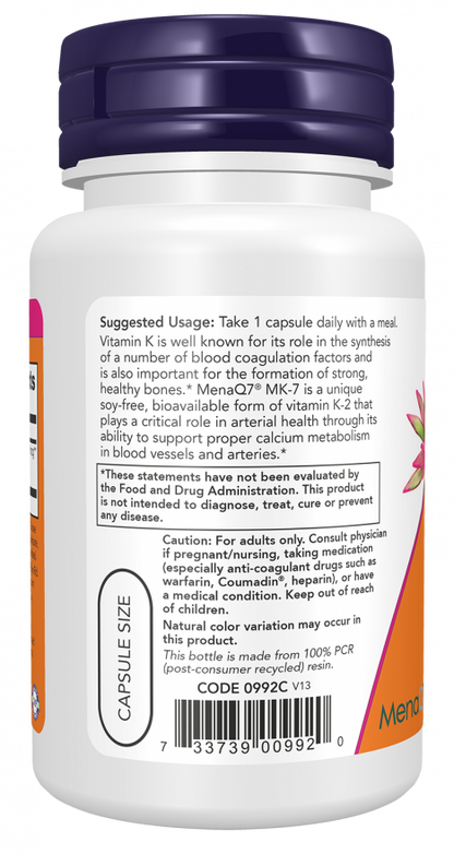 NOW FOODS, MK-7 Vitamin K-2 100 mcg , 60 Veg Capsules