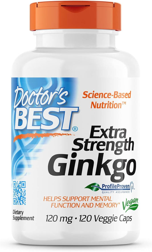 Doctor's Best Extra Strength Ginkgo, Non-GMO, Gluten Free, Vegan, Soy Free, Promotes Mental Function and Memory, 120 mg, 120 Count (Pack of 1)
