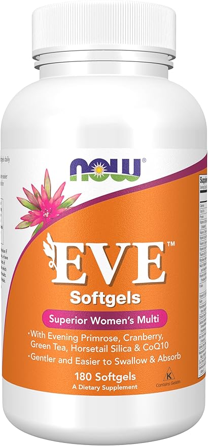 NOW Foods Supplements, Eve™ Women's Multivitamin with Evening Primrose, Cranberry, Green Tea, Horsetail Silica & CoQ10, 180 Softgels