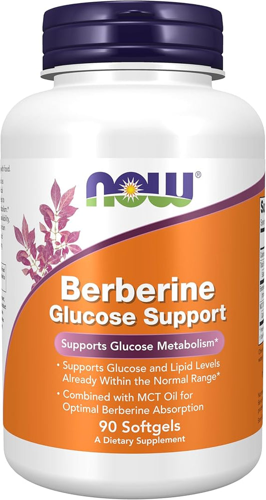 NOW Supplements, Berberine Glucose Support, Combined with MCT Oil for Optimal Berberine Absorption, 90 Softgels