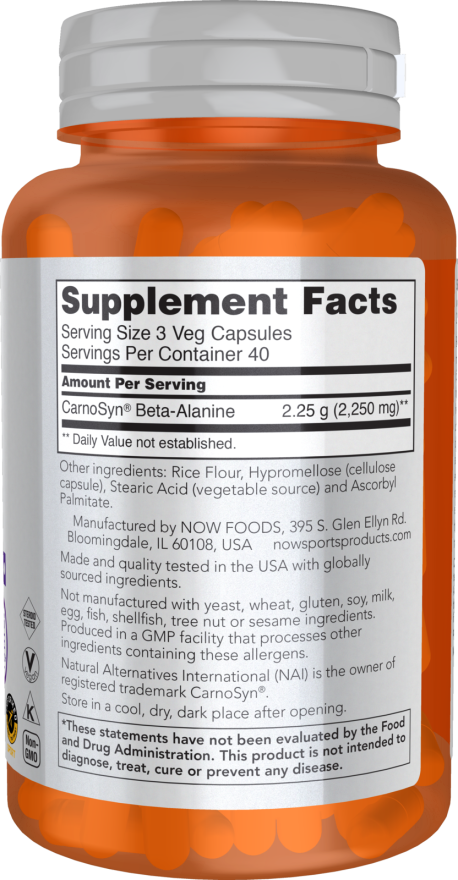 NOW SPORTS , Beta-Alanine 750 mg, 120 Veg Capsules