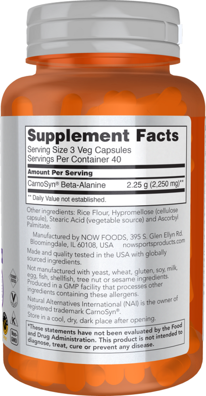 NOW SPORTS , Beta-Alanine 750 mg, 120 Veg Capsules