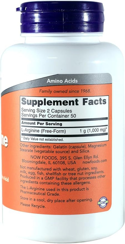 Now Foods Arginine 500mg, 100 Capsules