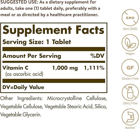 Solgar Vitamin C 1000 mg, 90 Tablets - Antioxidant & Immune Support