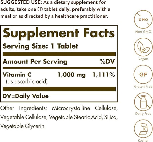 Solgar Vitamin C 1000 mg, 90 Tablets - Antioxidant & Immune Support