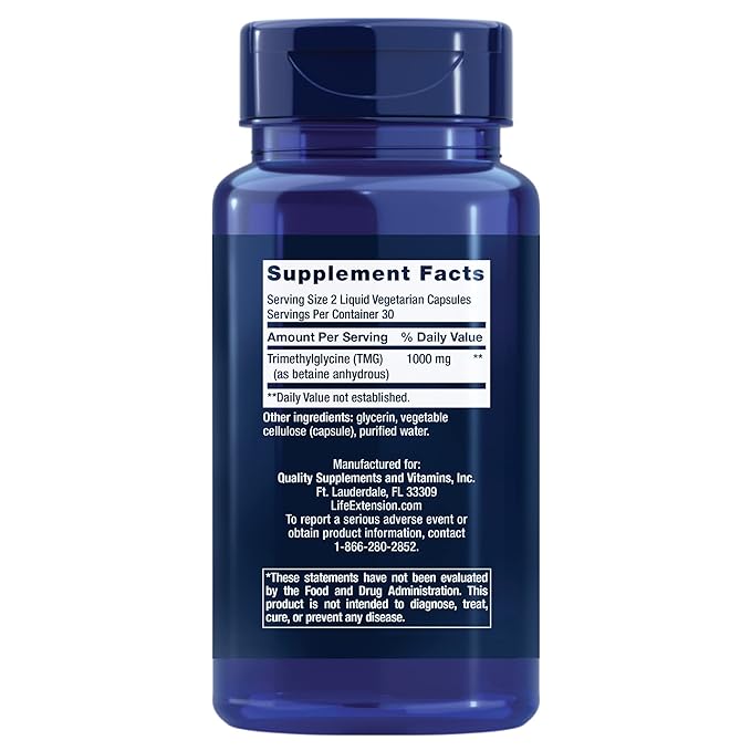 Life Extension TMG 500 mg, 60 liquid vegetarian capsules
