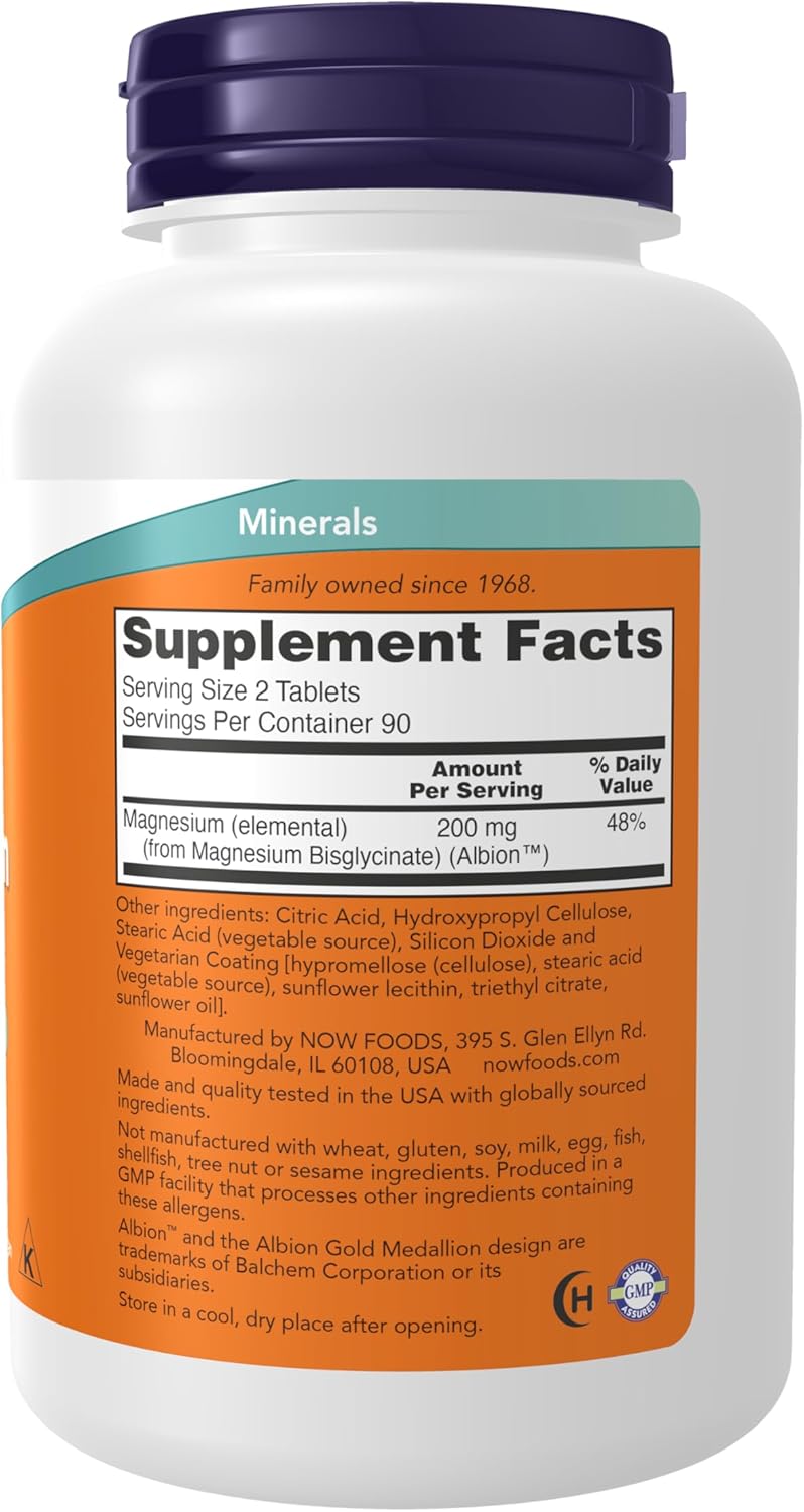NOW Foods , Magnesium Glycinate 100 mg , 180 Tablets