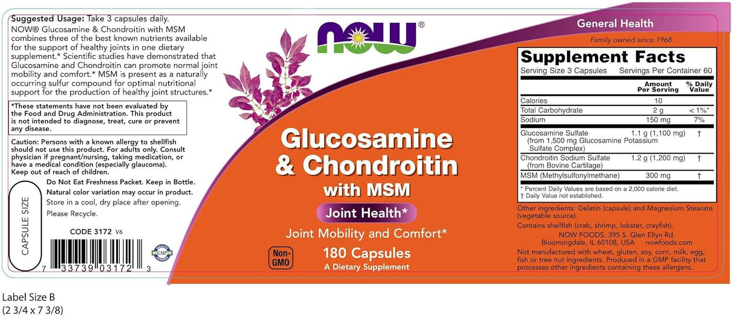 Now Glucosamine & Chondroitin with MSM - 180 Veg Capsules