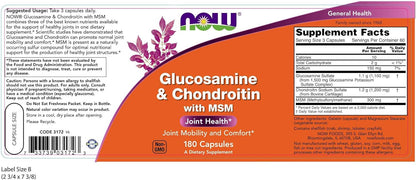 Now Glucosamine & Chondroitin with MSM - 180 Veg Capsules