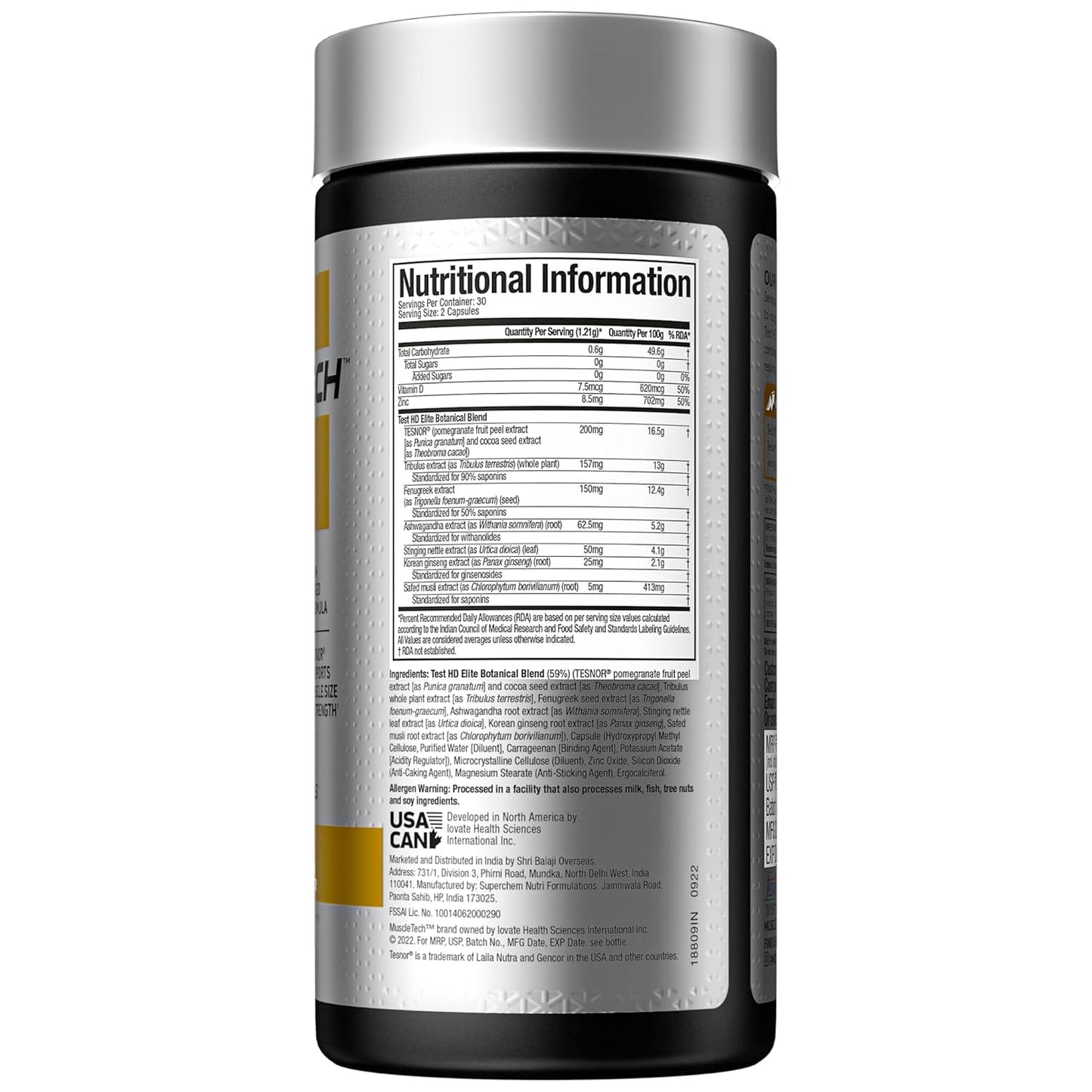 MuscleTech Test HD Elite - 60 Veggie Capsules