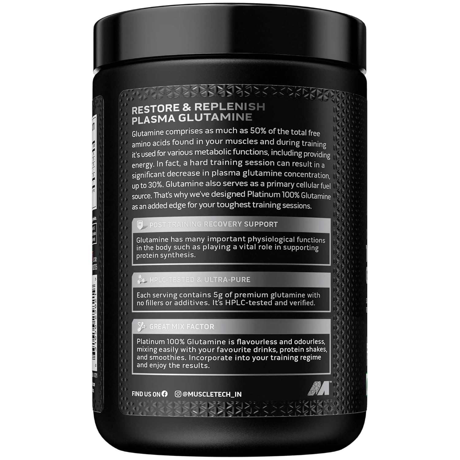 Muscletech Glutamine Powder , Unflavored (50 Servings) - 250 grams..