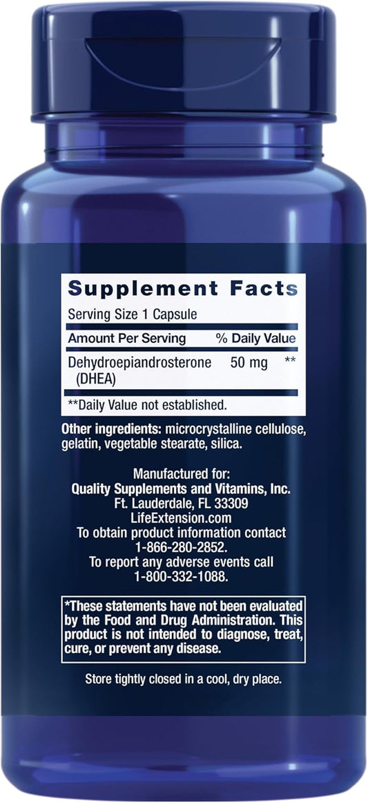 Life Extension DHEA 50 mg – Dehydroepiandrosterone– 60 Capsules