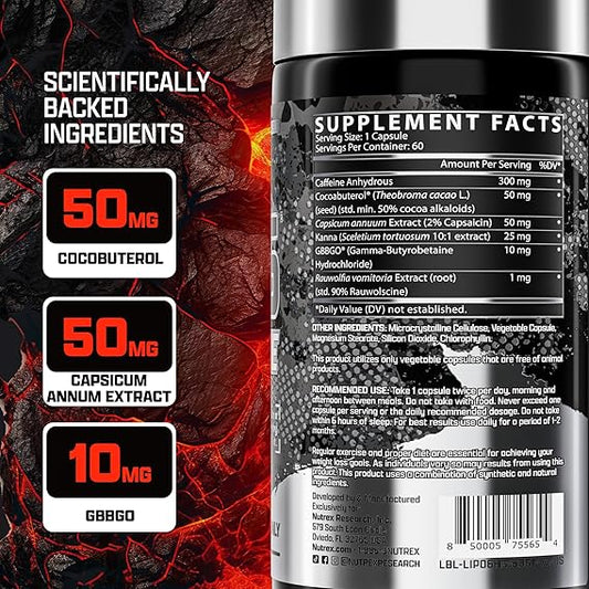 Nutrex Research Lipo-6 Hardcore Supplement, Supports Metabolism & Energy, Dietary Capsules – 60 Count