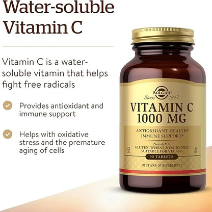 Solgar Vitamin C 1000 mg, 90 Tablets - Antioxidant & Immune Support