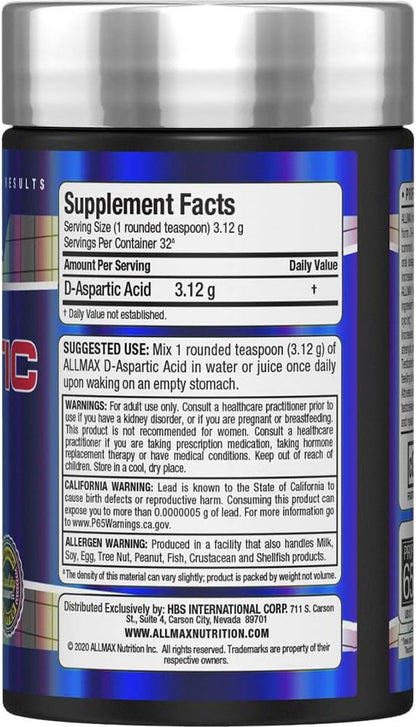 ALLMAX Nutrition, D-Aspartic Acid, 3.53 oz (100 g) powder